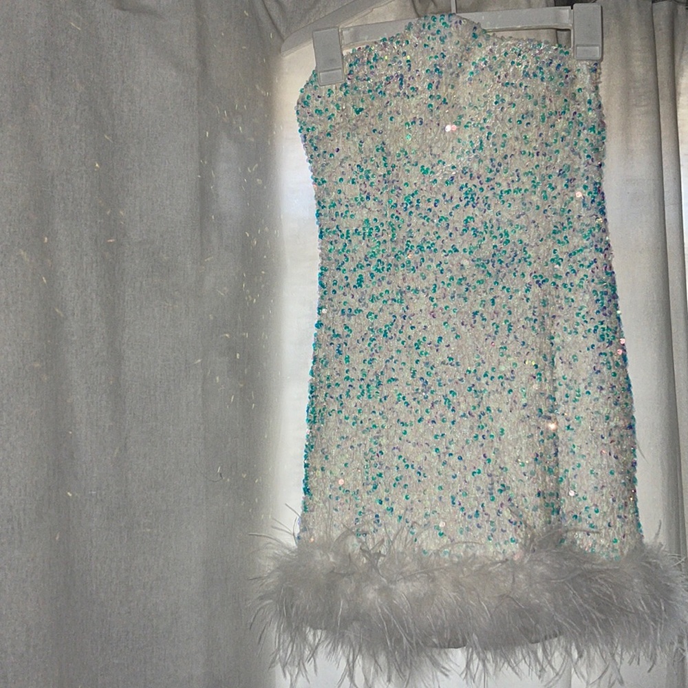 12th Tribe Anastasia Mini Sequin and Feather Dress